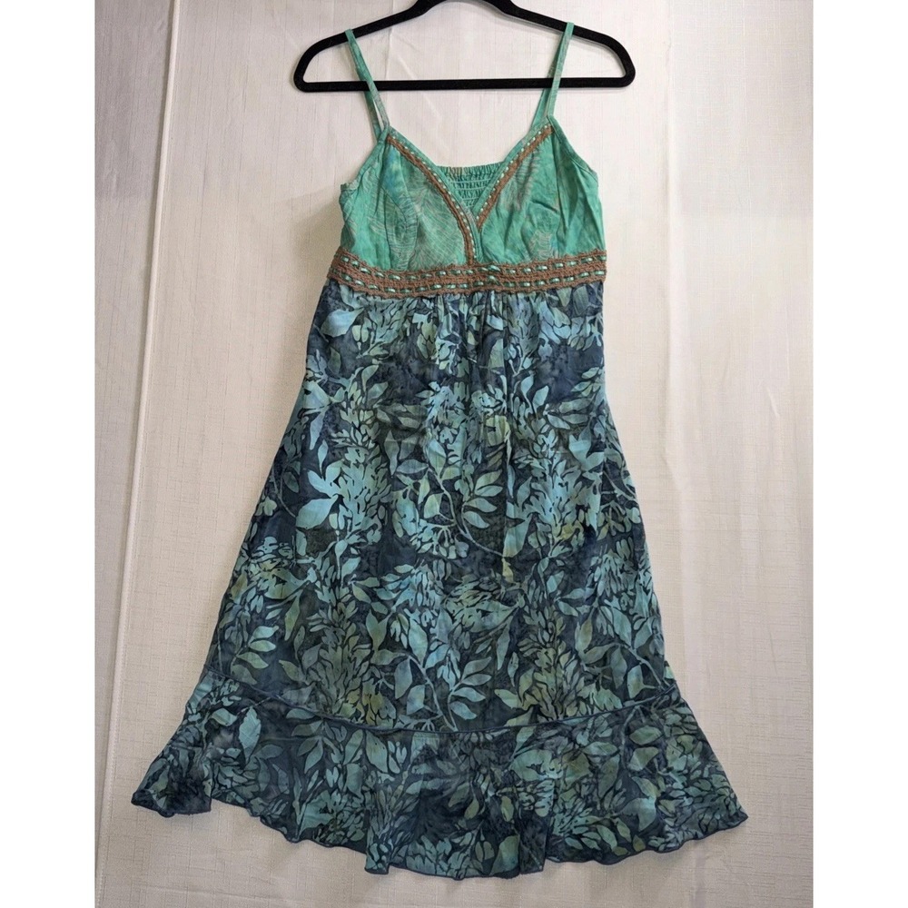SANTIKI Blue Purple Batik Midi Sun Dress Crochet Lace Trim V-Neck XL Beach
